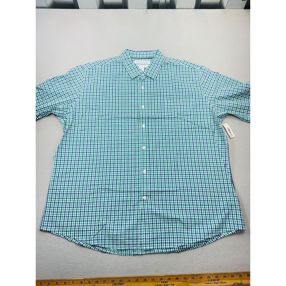 Amazon Essentials Mens XXL Green Blue Gingham Short Sleeve Button Down Shirt NEW